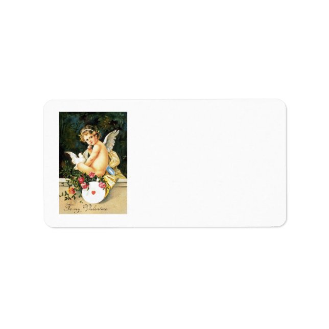 Cherub Cupid Dove Rose Heart Label (Front)