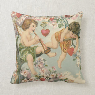 Cherub Cupid Flute Magnolia Tree Heart Cushion