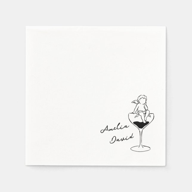 Cherub Cupid Hand Drawn Personalised Wedding  Napkin (Front)
