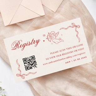 Cherub Cupid Red Qr Code Wedding Gift Registry Enclosure Card