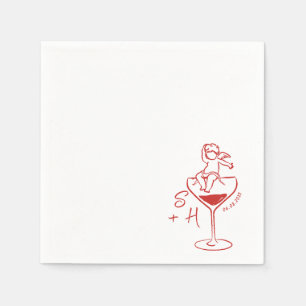 Cherub Hand Drawn Cupid Icon Cocktail Wedding  Napkin