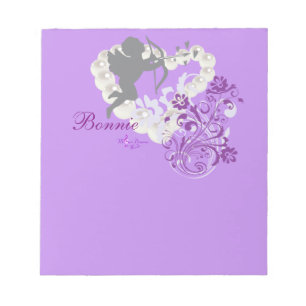 Cherub Pearls Purple Floral Heart Small Note Pad