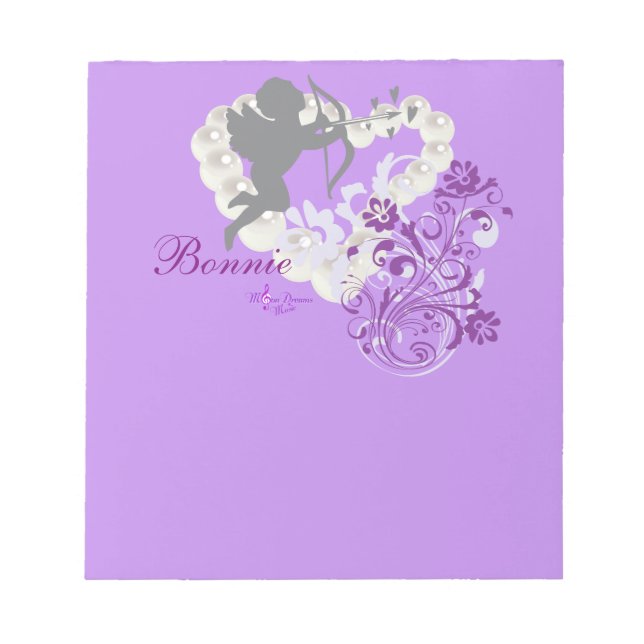 Cherub Pearls Purple Floral Heart Small Note Pad (Front)