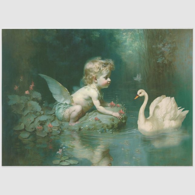 Cherub Playing in the Pond  Tissue Paper (Front)