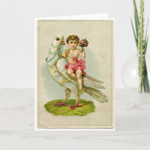 Cherub riding dove holiday card