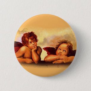 Cherubs, Angels, After Raphael: Original Artwork 6 Cm Round Badge