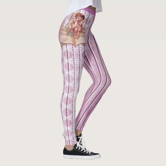 Cherubs Angels White Lace Lilac Pink Purple Stripe Leggings (Right)