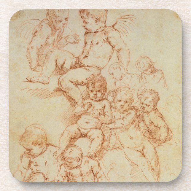 Cherubs, early 17th century (red chalk on paper) coaster (Front)