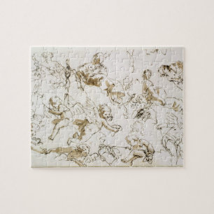 Cherubs, early 18th century (pen and ink and wash jigsaw puzzle