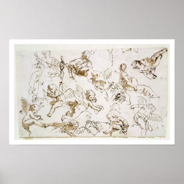 Cherubs, early 18th century (pen and ink and wash poster (Front)