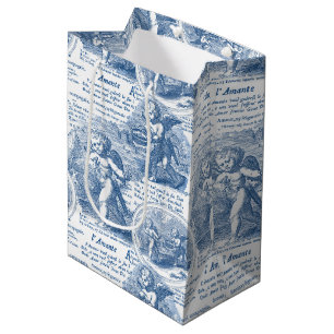 Cherubs in Love Vintage Blue French Toile Medium Gift Bag