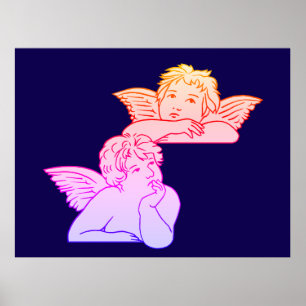 Cherubs line art inspired by Italian artist Raphae Poster