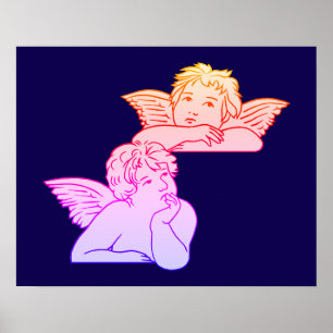 Cherubs line art inspired by Italian artist Raphae Poster