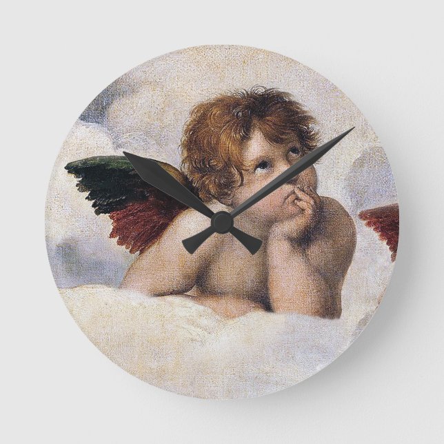 Cherubs, winged Angels painting by Raffael  Round Clock (Front)