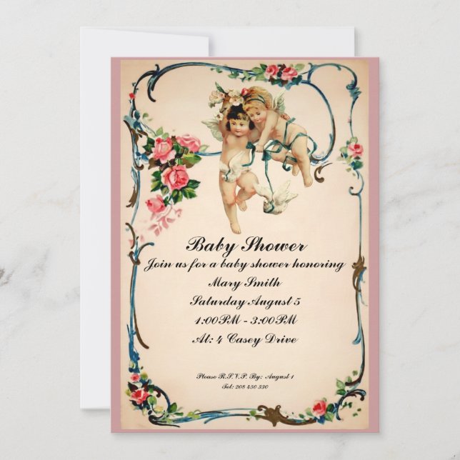 Cherubs with dove Baby Shower Invite (Front)