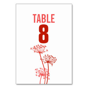 Chervil graphic flower red fall wedding table number