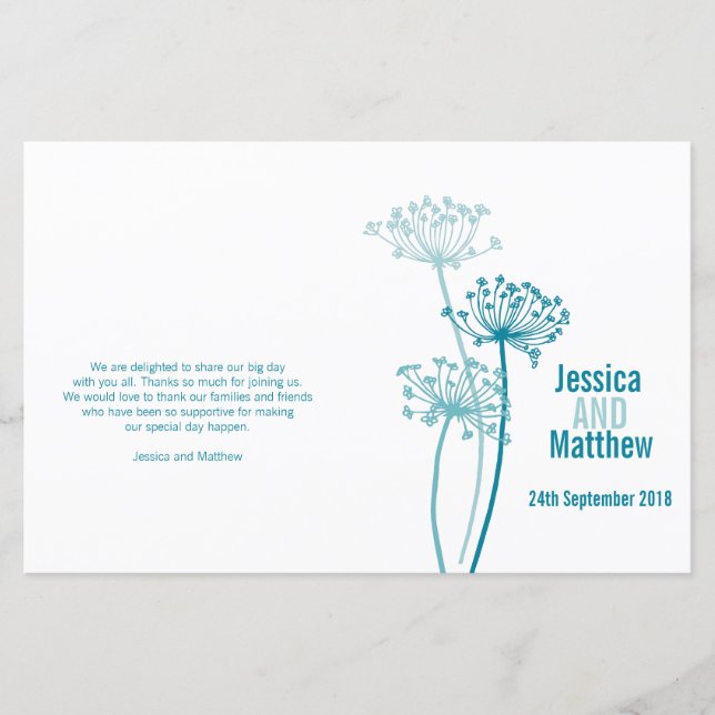 Chervil graphic modern flower Wedding Programme (Front)