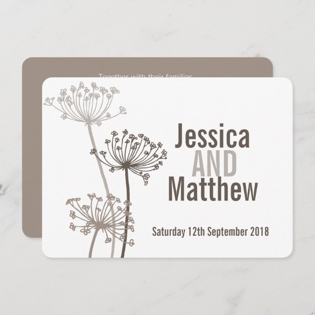 Chervil modern flower brown wedding invite (Front/Back)