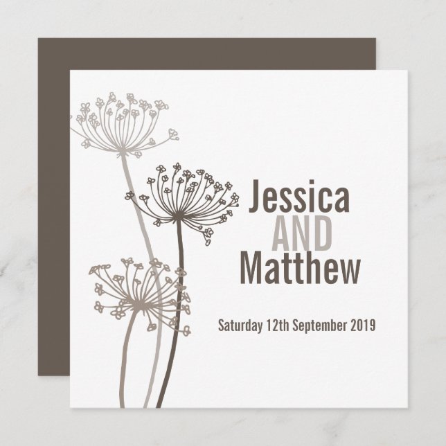Chervil modern flower brown wedding invite (Front/Back)