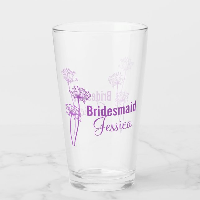 Chervil modern flower graphic purple wedding favou glass (Back)