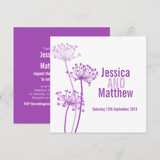 Chervil modern flower purple pink wedding invite (Front/Back)