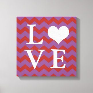 Chervon pattern red heart LOVE canvas wall art
