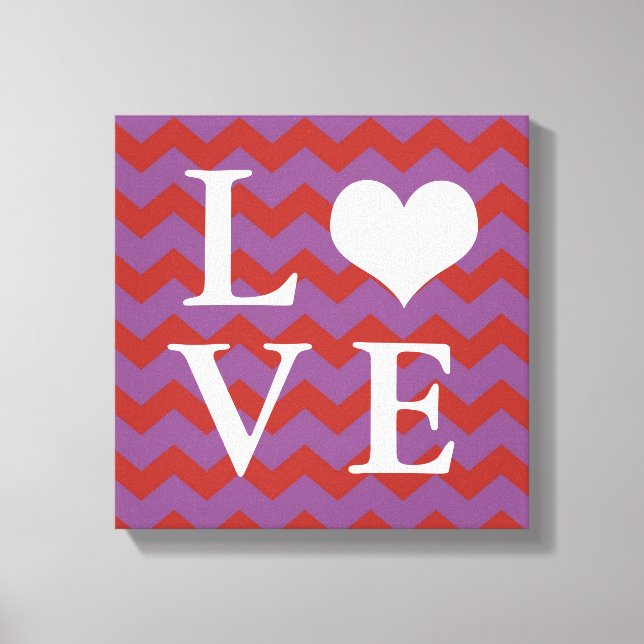 Chervon pattern red heart LOVE canvas wall art (Front)