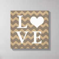 Chervon pattern taupe heart LOVE canvas wall art