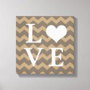 Chervon pattern taupe heart LOVE canvas wall art