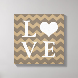 Chervon pattern taupe heart LOVE canvas wall art