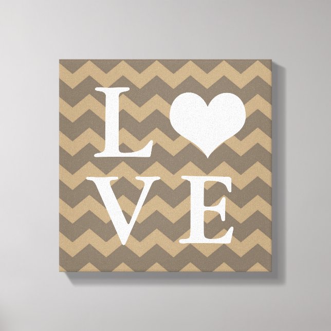 Chervon pattern taupe heart LOVE canvas wall art (Front)