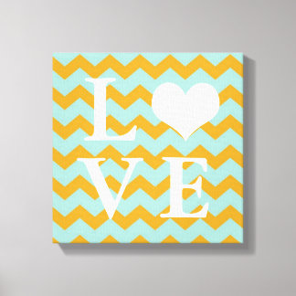 Chervon pattern yellow heart LOVE canvas wall art