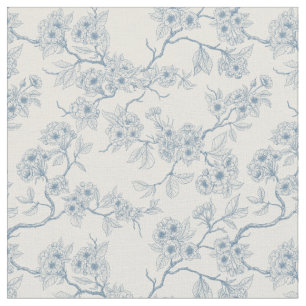 Chery blossom branches in blue and off white fabric