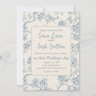 Chery blossom branches in blue and off white invitation