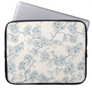 Chery blossom branches in blue and off white laptop sleeve