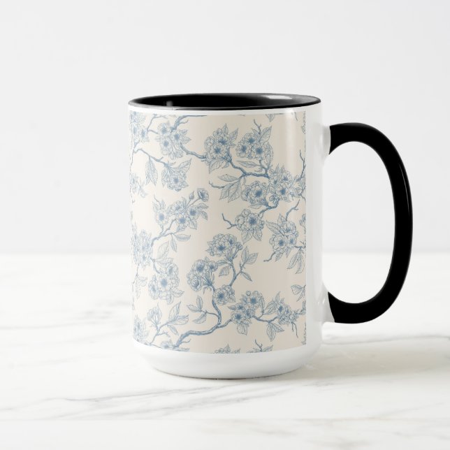 Chery blossom branches in blue and off white mug (Right)