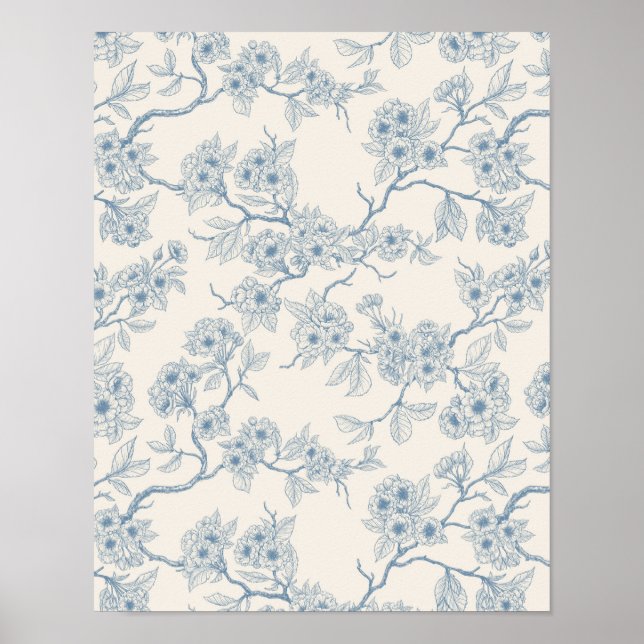Chery blossom branches in blue and off white poster (Front)