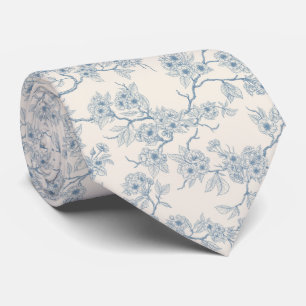 Chery blossom branches in blue and off white tie
