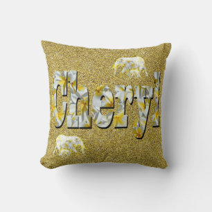 Cheryl Name With Frangipani Flowers, Cushion