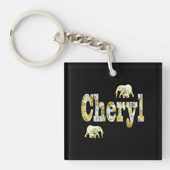 Cheryl Name With Frangipani Flowers,  Key Ring (Front)