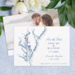 Chesapeake Bay Annapolis MD Navy Blue Wedding Save The Date<br><div class="desc">This elegant Chesapeake Bay Map Save the Date with Photo back is perfect for your beautiful coastal wedding in Annapolis, Maryland - or anywhere in Chesapeake Bay! You can move the heart over the town you're getting married in, and you can change the heart colour too! Best of all, personalise...</div>