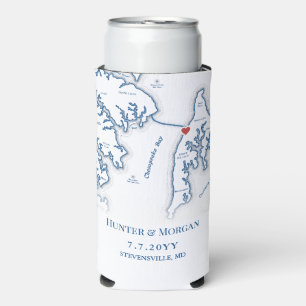 Chesapeake Bay Beach Club Blue Wedding Favour Drin Seltzer Can Cooler