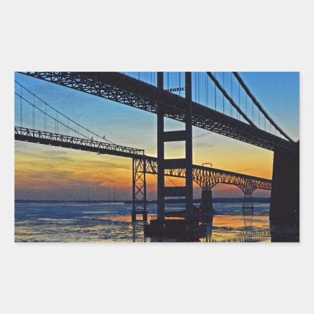 Chesapeake Bay Bridge Sunset Over Icy Waters Rectangular Sticker (Front)