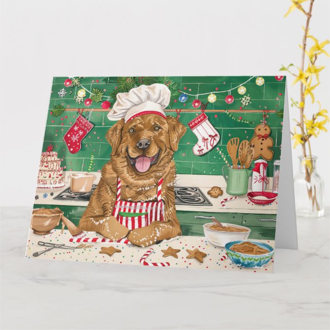 Chesapeake Bay Retriever Baking: Festive Christmas Card (Yellow Flower)