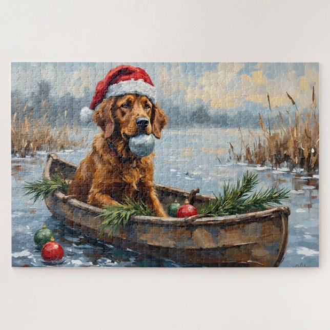 Chesapeake Bay Retriever Christmas Hunting Boat Jigsaw Puzzle (Horizontal)