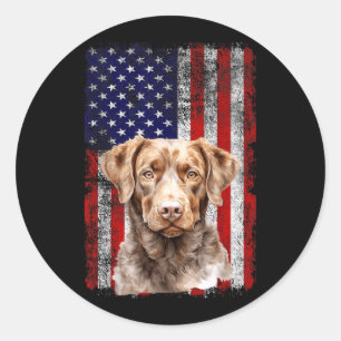 Chesapeake Bay Retriever Dog Lover Flag 4th of Classic Round Sticker