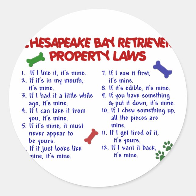 CHESAPEAKE BAY RETRIEVER Property Laws 2 Classic Round Sticker (Front)