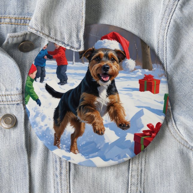 Chesapeake Bay Retriever Snow with Christmas Hat 6 Cm Round Badge (In Situ)