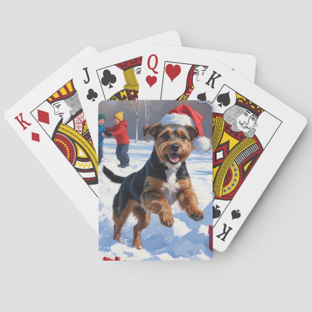 Chesapeake Bay Retriever Snow with Christmas Hat Playing Cards (Back)