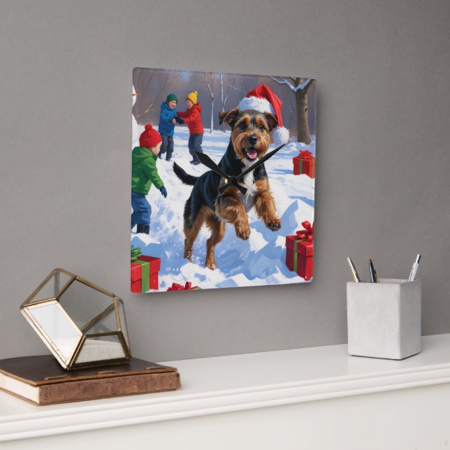 Chesapeake Bay Retriever Snow with Christmas Hat Square Wall Clock (Office)